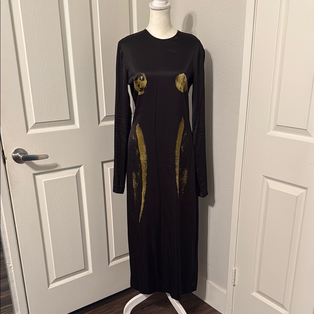 Zara Long Sleeve Dress in Black with Gold Accents